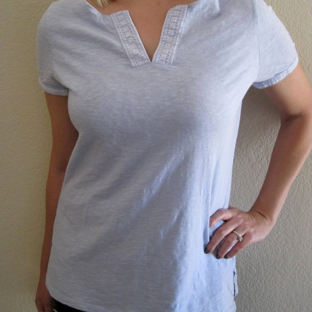 TALBOTS LIGHT BLUE 100% COTTON LINEN TOP MEDIUM - Picture 2 of 6